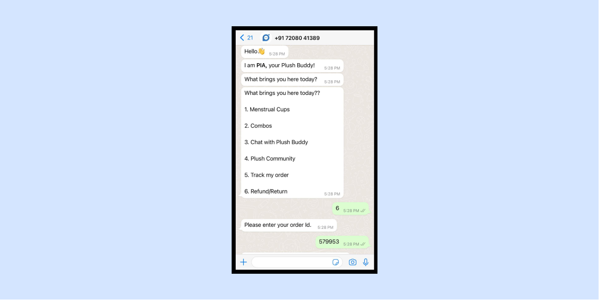 WhatsApp conversation with AI Powered Chatbot