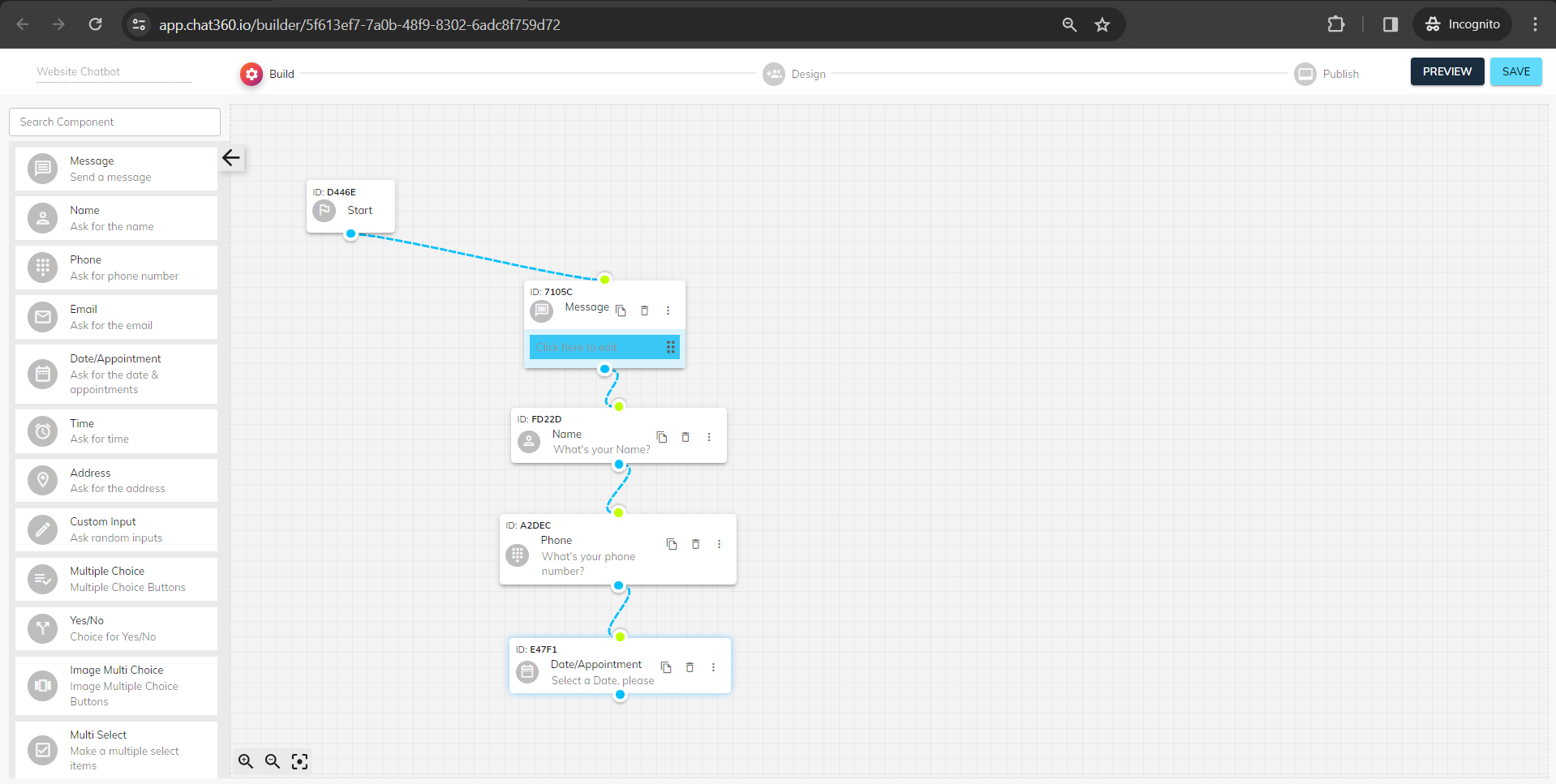 Creating website chatbot workflows